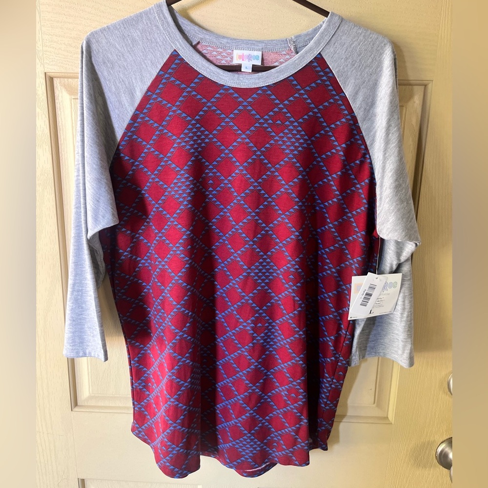 LuLaRoe Gray and Red Patterned Top